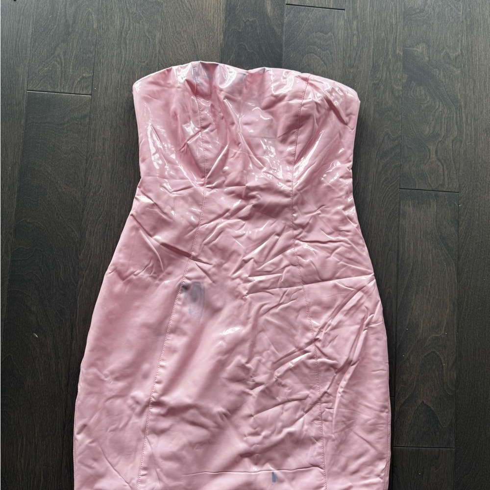 Baby boo Pink latex Strapless Dress